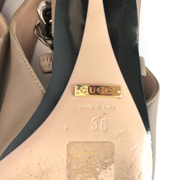 Gucci Baby Bit Deva Taupe Maryjane Pointed Toe Slingback Kitten Heel Pumps 36 - Picture 9 of 11